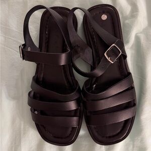Elegant Genuine Leather Black Strappy Sandals